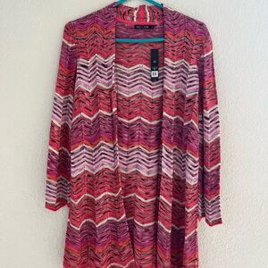 NIC+ZOE Missoni Style Cardigan Sweater M Scalloped Open Front Lightweight NEW